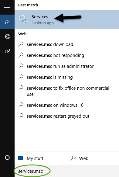 getting to services.msc in windows 10 screenshot