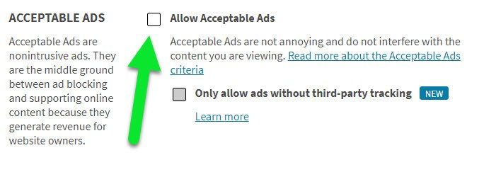screenshot of ad block plus settings allow accetable ads checkbox