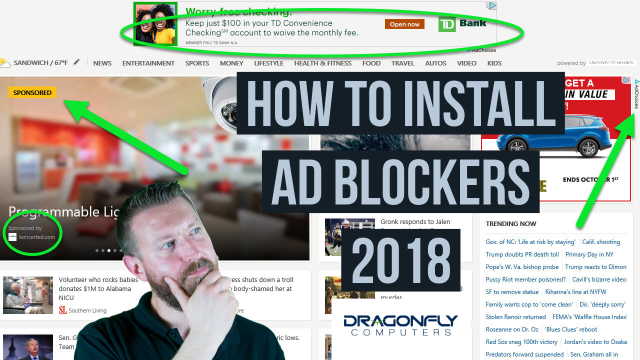 screenshot of online ads with man wondering how to block them