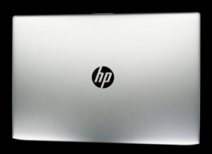 HP Probook 450 laptop open with HP logo facing camera